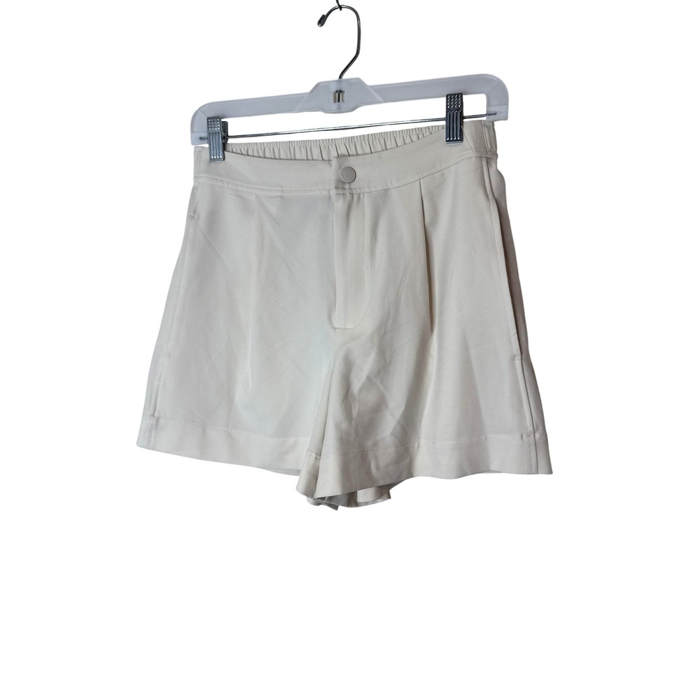 Varley Shorts Womens XS White Stretch Twill Pleated Chino Elastic Waist Casual